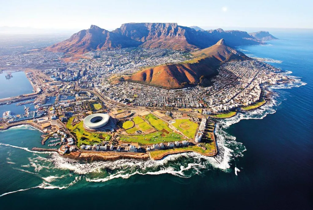 Aerial view of Cape Town, Table Mountain and the Atlantic seaboard